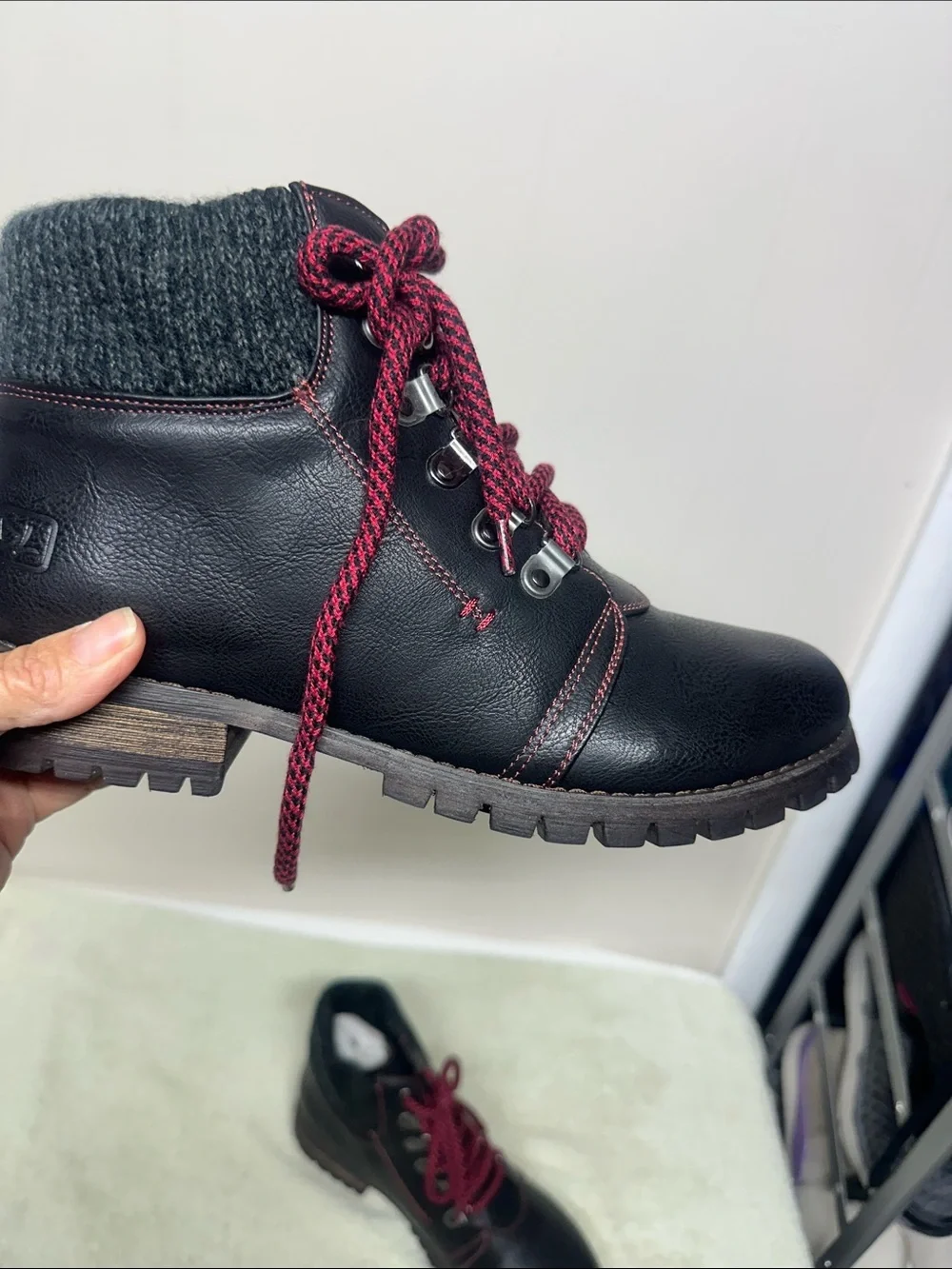 Dirty Laundry Black Ankle Boots with Burgundy Laces